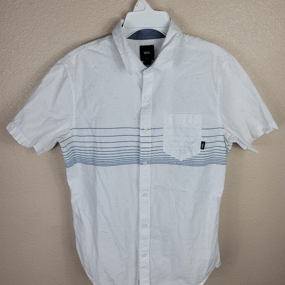 Vans Mens button down shirts white blue Size S